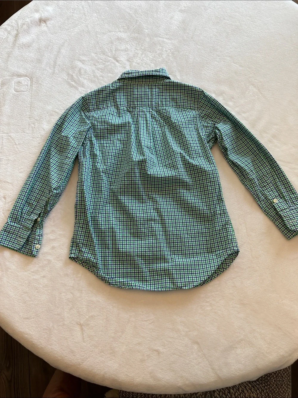 Ralph Lauren Boys Green and Blue Check Button-Down Shirt- Size 6